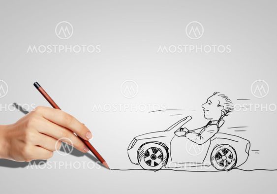 Drawing of a man in a car