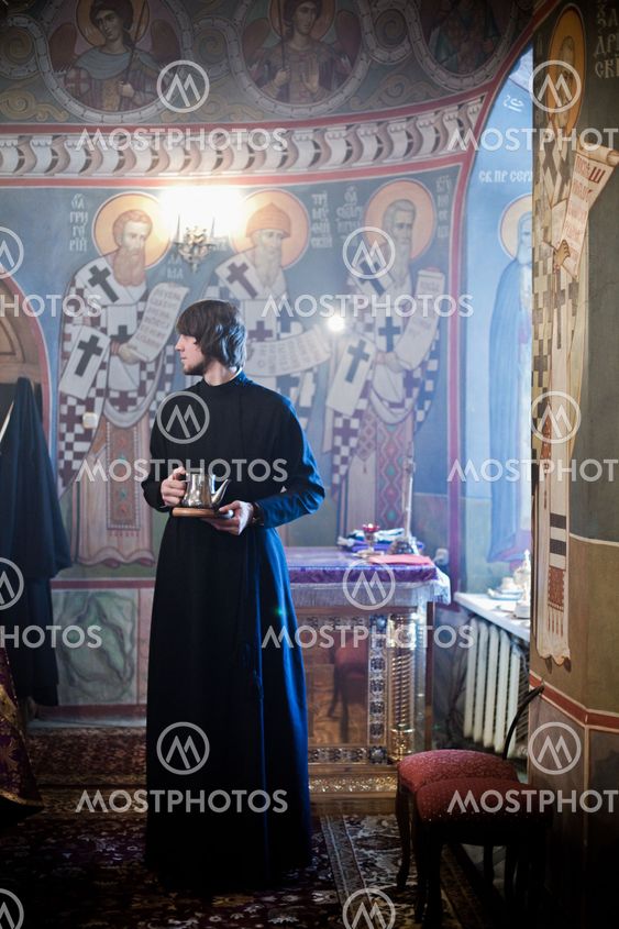 MOSCOW - MARCH 14: Orthodox liturgy with bishop Mercury in High Monastery of St Peter in Moscow on March 14, 2010 in Moscow