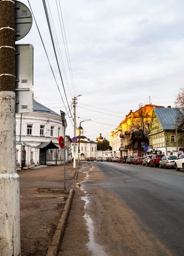 Simanovsky street in Kostroma city in evening