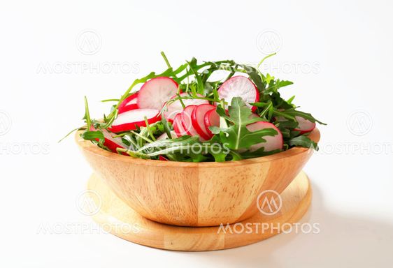 Salad greens with sliced radish