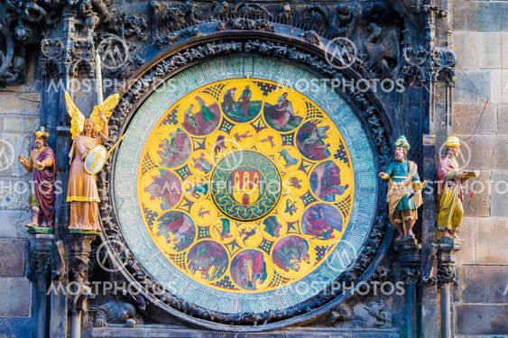 Astronomical Clock Orloj closeup in Czech Republic,...
