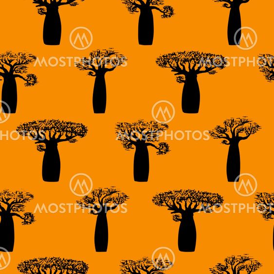 seamless pattern made from hand drawing baobabs.