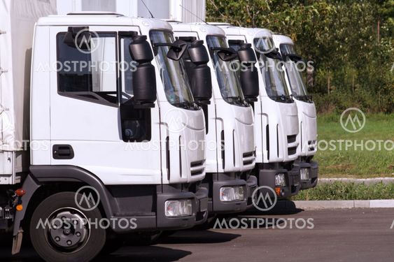 Trucks in row