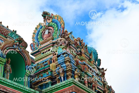Close up of SRI ARULOLI THIRUMURUGAN Temple with blue sky , Penang Hill Malaysia