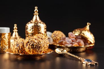 Traditional Turkish coffee and Turkish delight. creative...