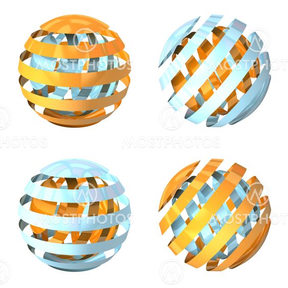 4 abstract orange anb blue spheres