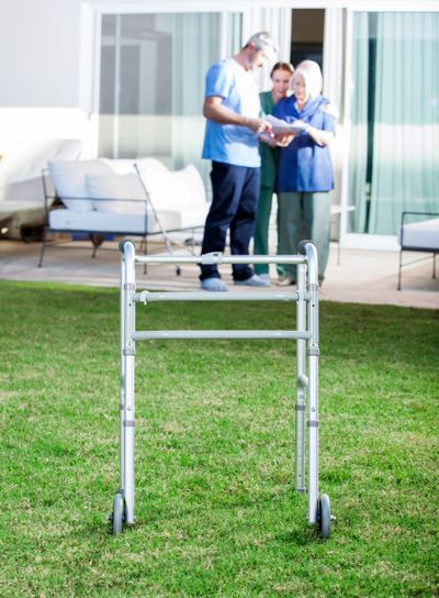 Walking Frame On Lawn At Nursing Home