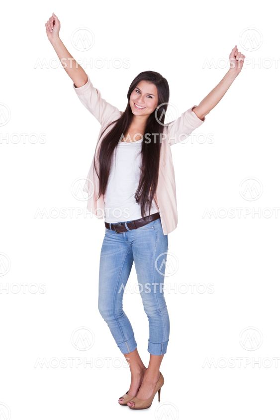 Beautiful woman waving her arms in the air