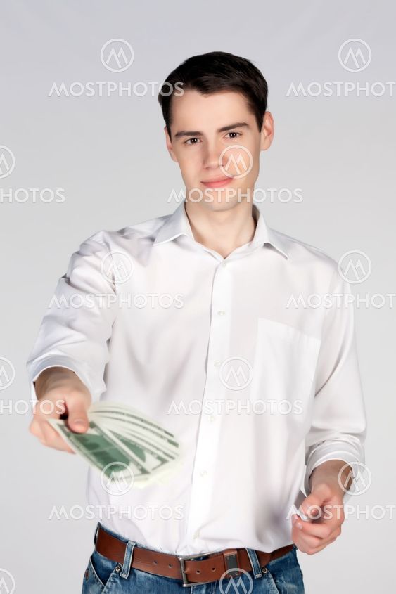 Attractive man with money in his hand