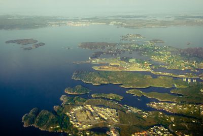View from window of airplane flying over Norway...