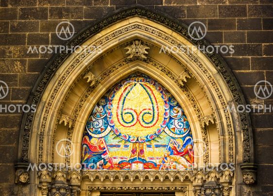 The view of mosaic on an old gotic temple