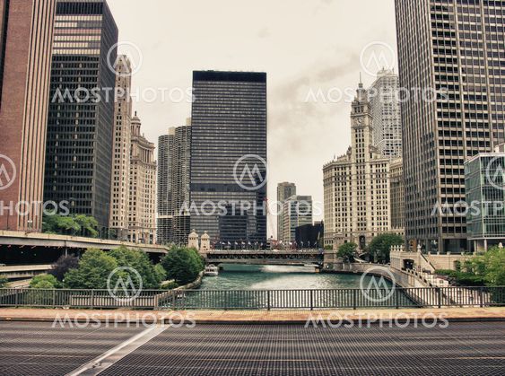 Bridge and Buildings in Chicago, U.S.A.