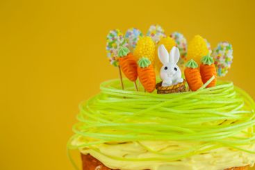 Easter Cake Decoration with Bunny and Carrots.Easter...