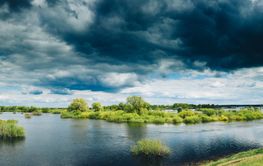 Countryside Landscape During Spring Flood Floodwaters....