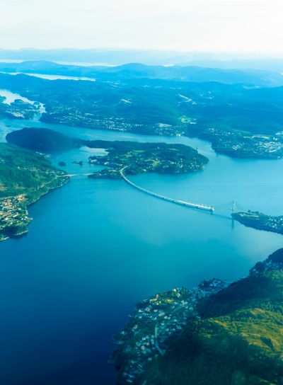 View from window of airplane flying over Norway...
