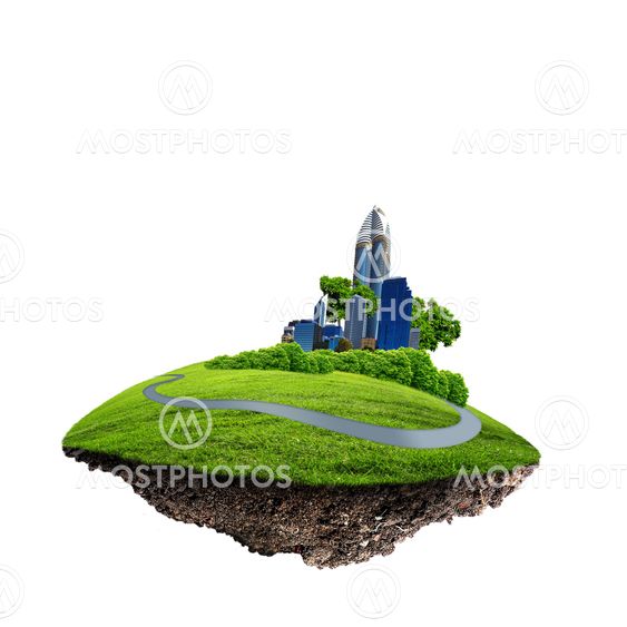 Modern city surrounded by nature landscape