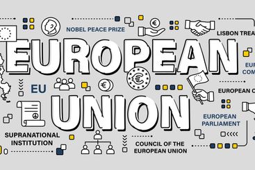 European union . Word and outline icon on solid color...