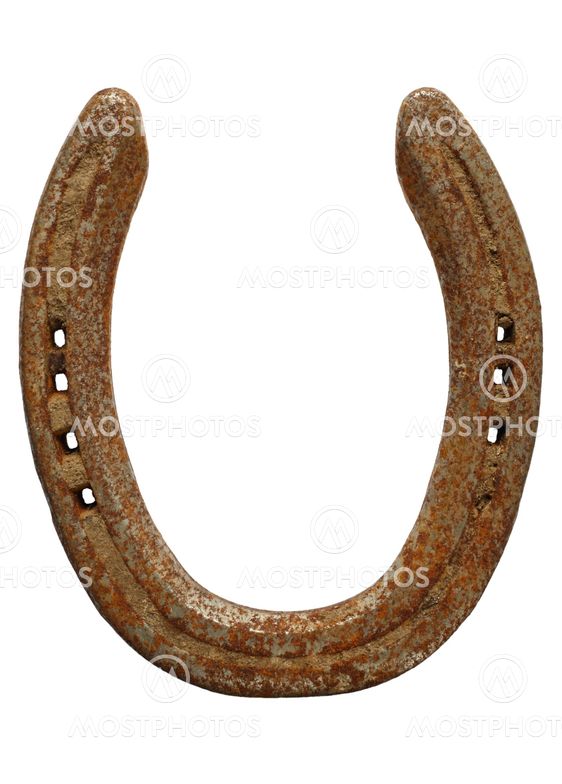 Old rusty lucky horseshoe isolated on a white background.