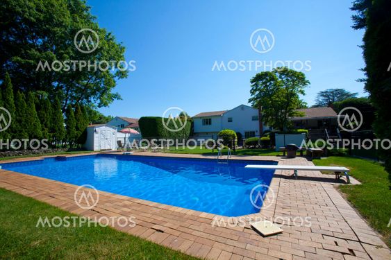 clear blue sky and pool.