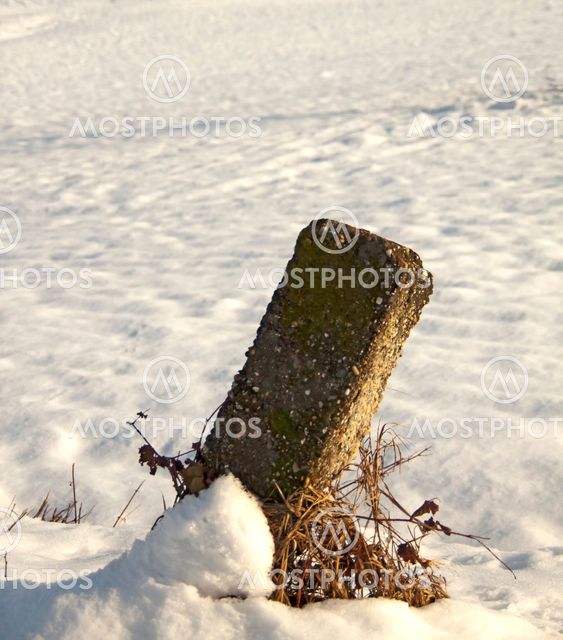 Milepæl med sne