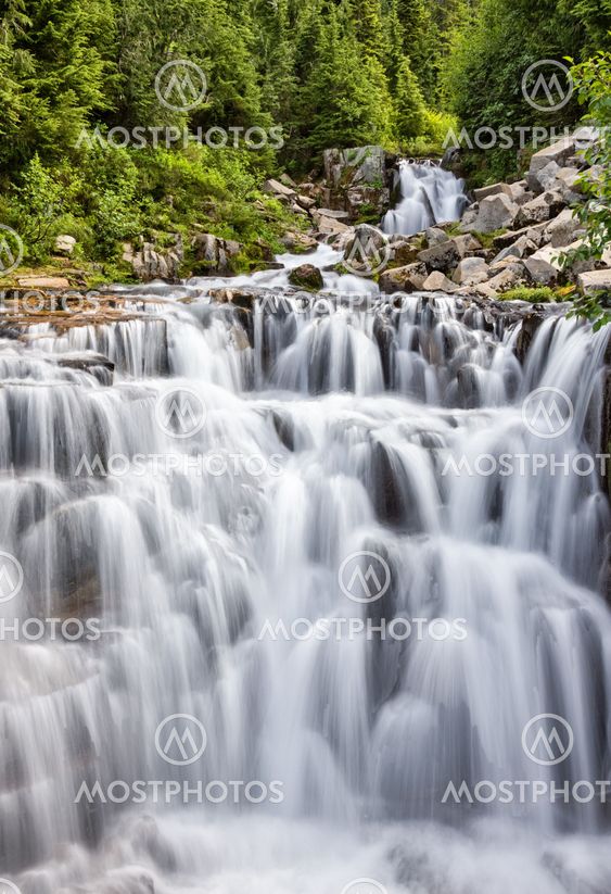 Cascading waterfall at Mount Rainier National Park