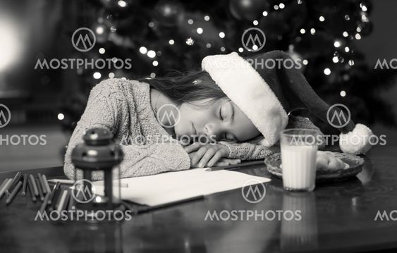 monochrome portrait of cute girl fell asleep while...
