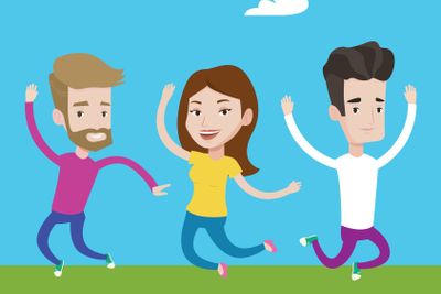 Group of joyful young people jumping.