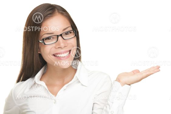Woman Showing open hand isolated