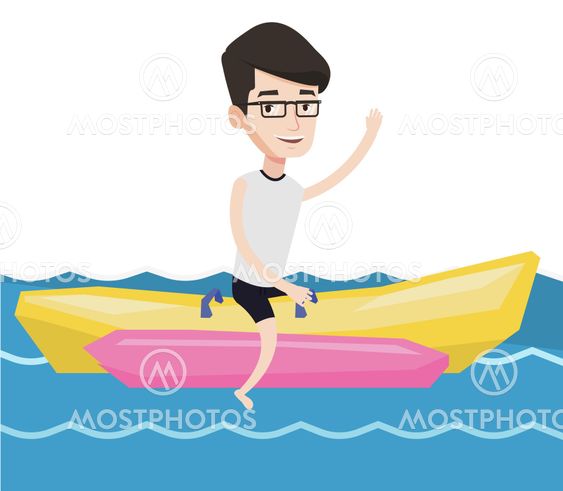 Tourists riding a banana boat vector illustration.