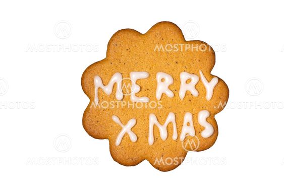 Gingerbread biscuit Merry Xmas isolated