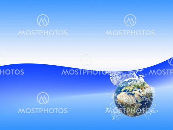 Earth in water with blue background