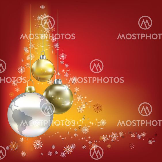 Christmas balls and pöanet red background