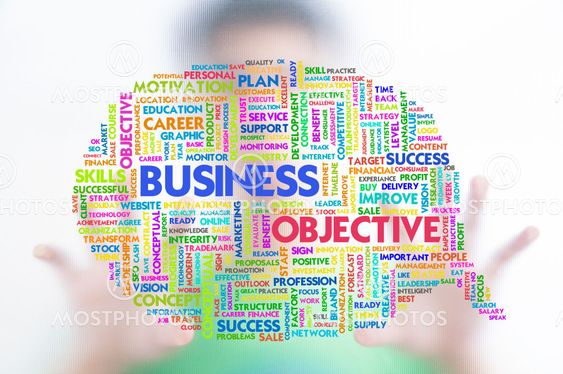 Business man with business word cloud on the screen,...