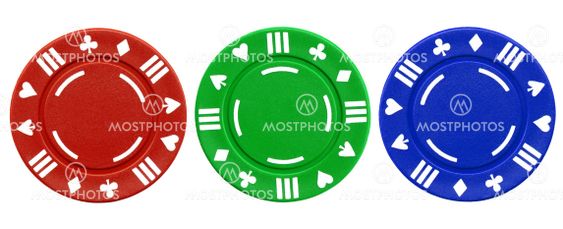 Colorful red green and blue clay poker chips