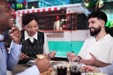 People Having Funh At Street Food Event