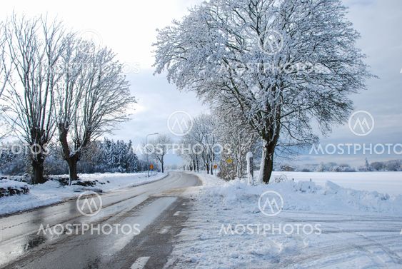 Melting snow on a country road