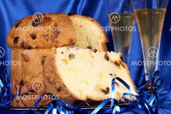 Christmas composition with panettone and spumante