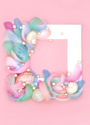 Seashell Pearl and Feather Abstract Background Border