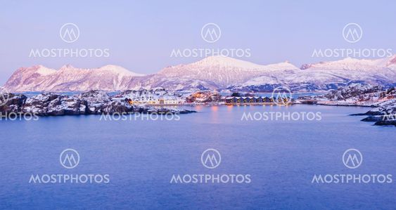 Northern beauty. Panorama. Polar night in Norway.