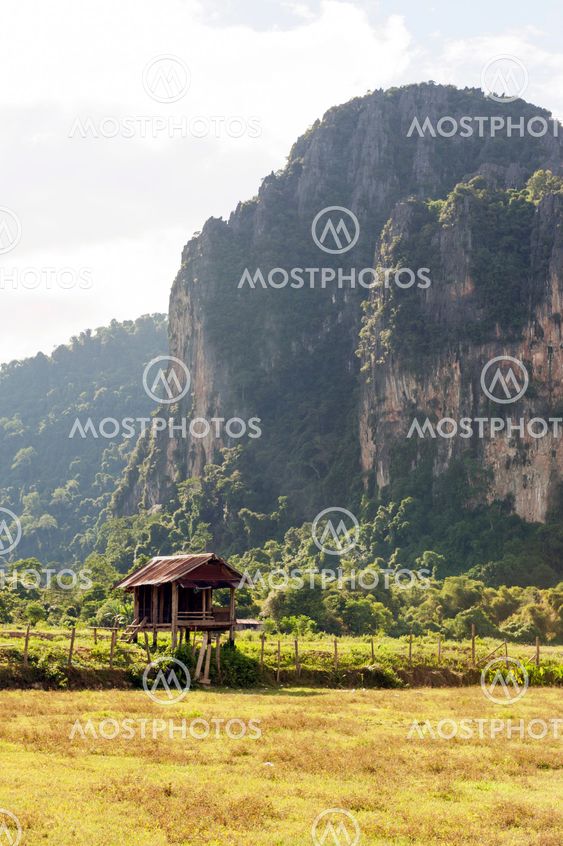 Limestone mountains in Vang Vieng, popular tourist resort town in Lao PDR.