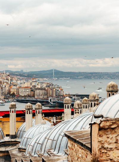 Domes of the Suleymaniye Mosque in Istanbul and...