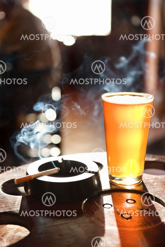 Cigarette and beer.