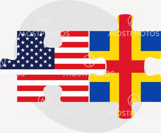 USA and Aaland Islands Flags in puzzle