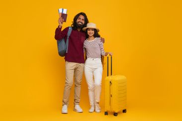 Beautiful young eastern man and woman travelling together