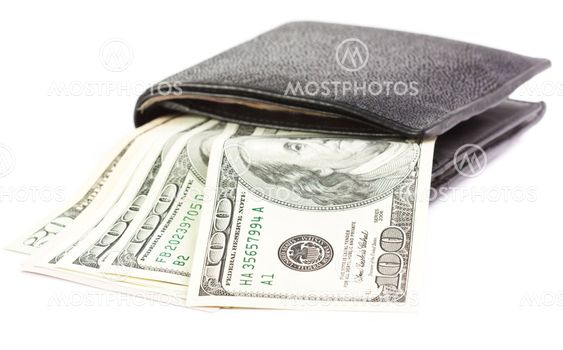 Wallet with money dollar on a white background