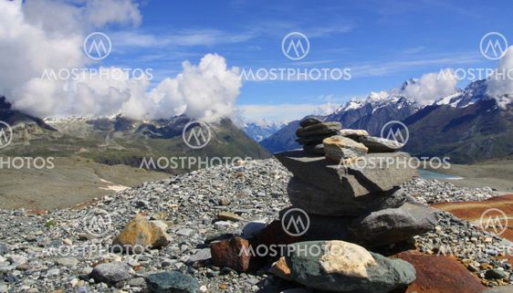 view of tourist trail near the Matterhorn in the Swiss Alps