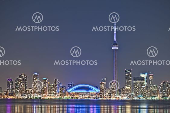 Toronto nat skyline CN Tower downtown skyskrabere sunset Canada