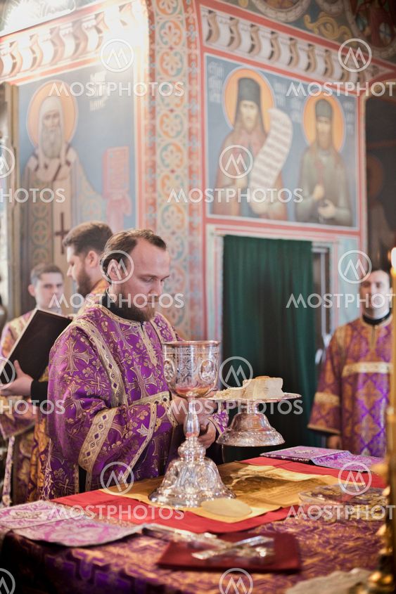 MOSCOW - MARCH 14: Orthodox liturgy with bishop Mercury in High Monastery of St Peter in Moscow on March 14, 2010 in Moscow