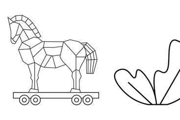 Creative digital tools featuring trojan horse, feather,...