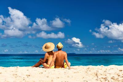 Couple on a beach at Seychelles